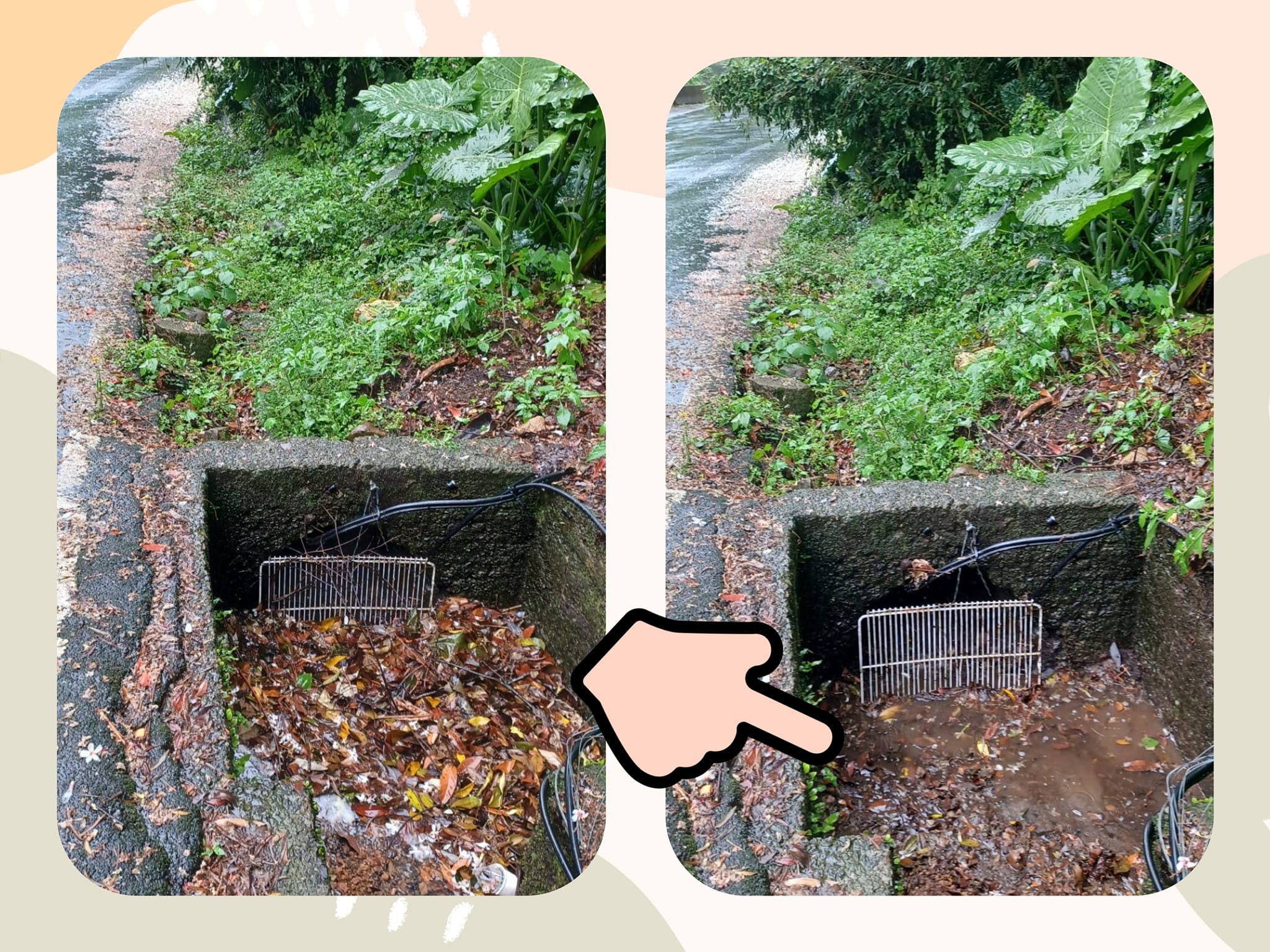 道路側溝落葉堵塞清除