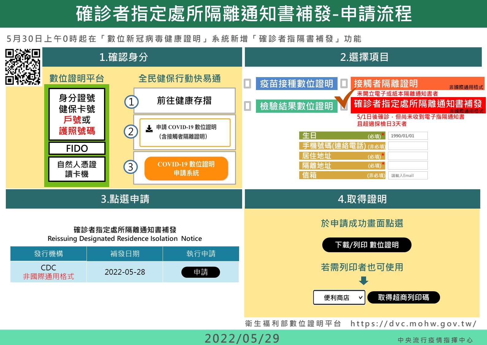 確診者指定處所隔離通知書補發