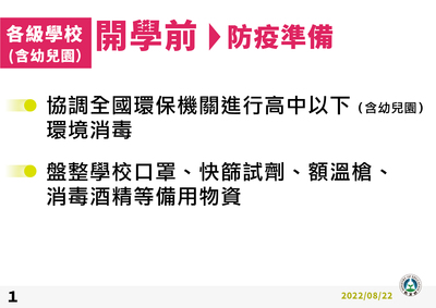 各級學校開學前防疫準備