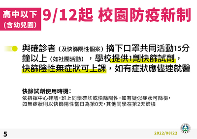 高中以下校園防疫新制