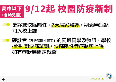 高中以下(含幼兒園)9月12日起防疫新制
