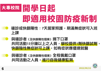 大專院校開學日起防疫新制