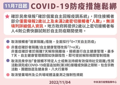 11月7日起防疫措施鬆綁