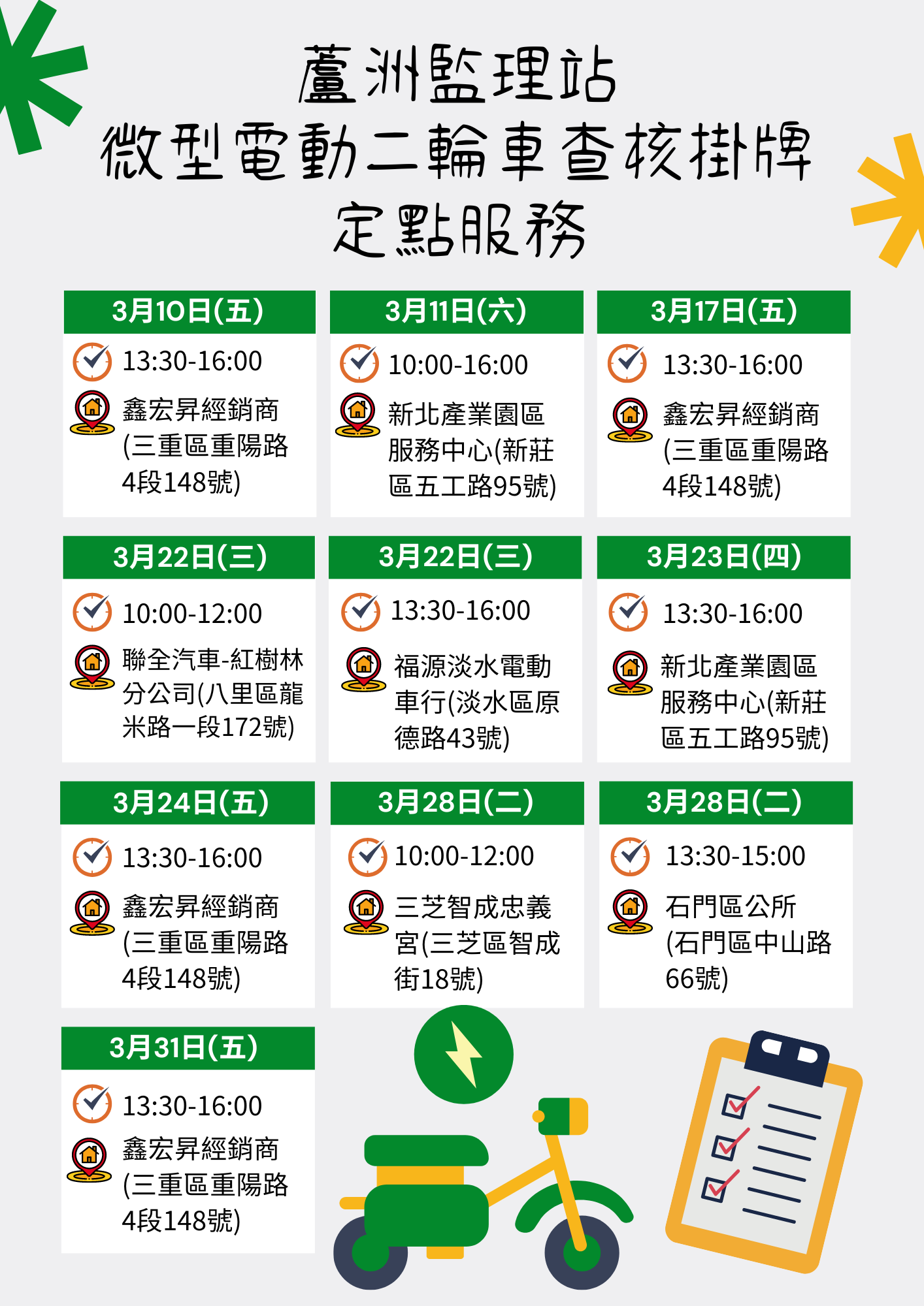 蘆洲監理站微型電動二輪車查核掛牌定點服務