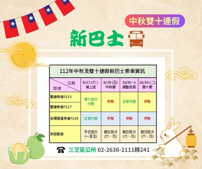112年中秋及雙十連假新巴士乘車資訊