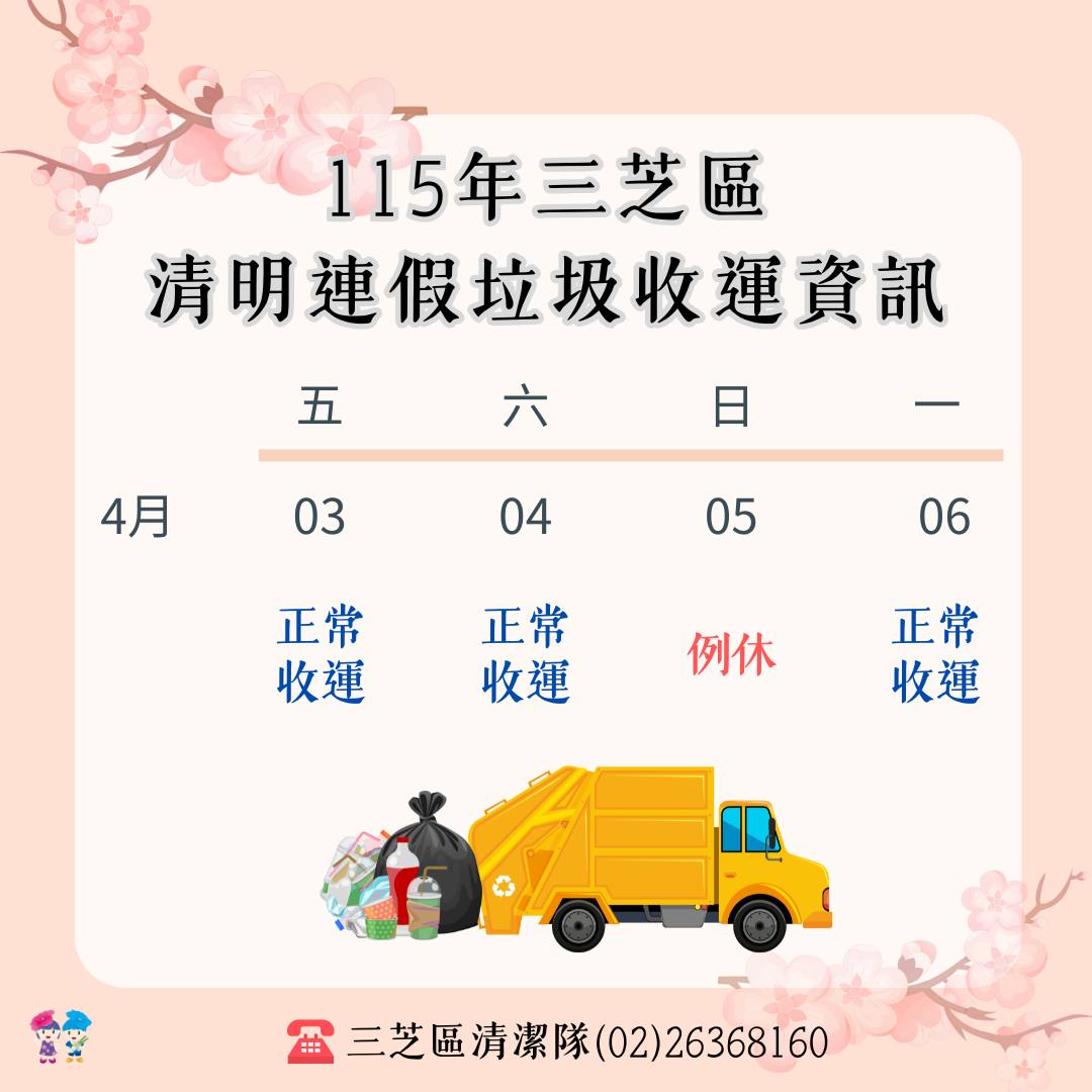 115年清明節連假垃圾收運服務資訊