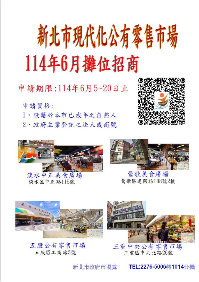 114年6月新北市公有零售市場攤位招商(另開視窗)