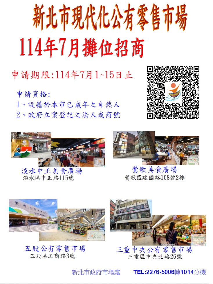 114年7月公有零售市場攤位招商(另開視窗)