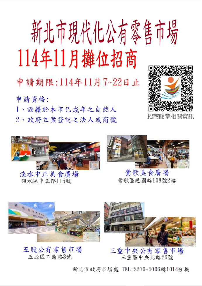 114年11月公有零售市場攤位招商(另開視窗)