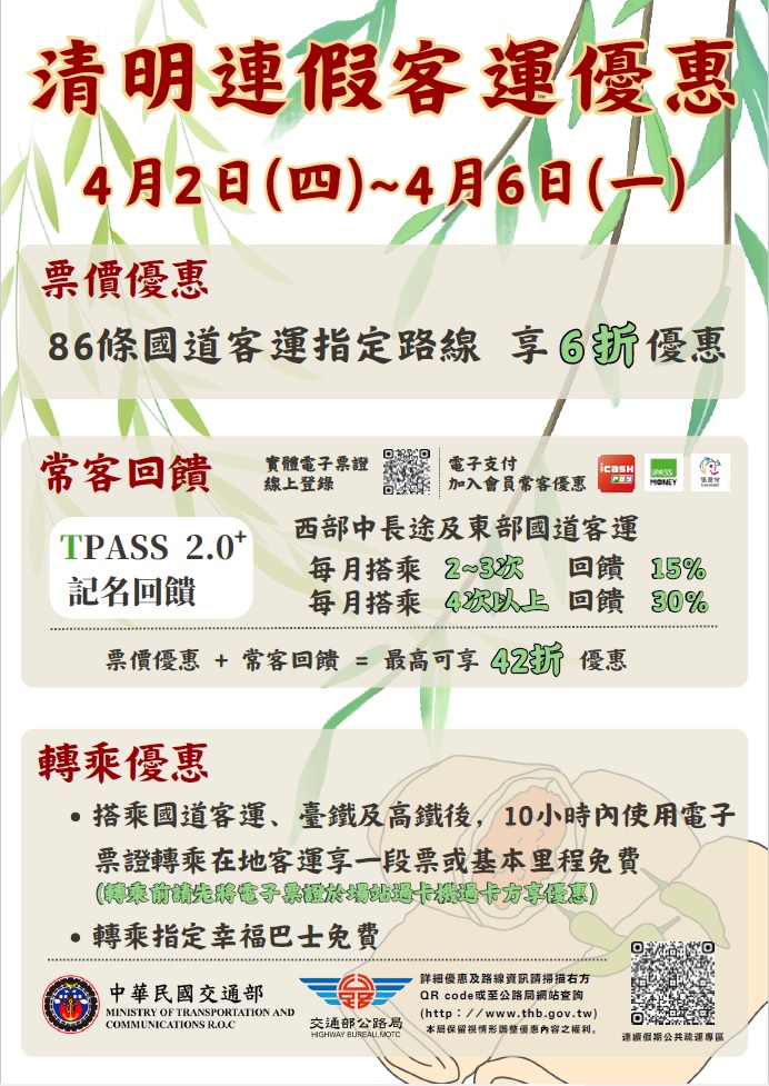 115年清明連假搭乘公路公共運輸享有多項優惠(另開視窗)