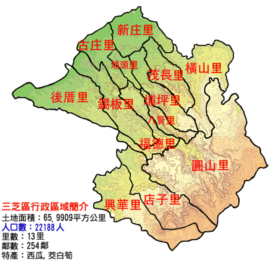 本區總土地面積65.9909平方公里，現轄區內有八賢里、埔頭里、古庄里、新庄里、埔坪里、茂長里、橫山里、錫板里、後厝里、福德里、圓山里、店子里、興華里共13里254鄰，人口數22188人，特有農產品為西瓜及茭白筍